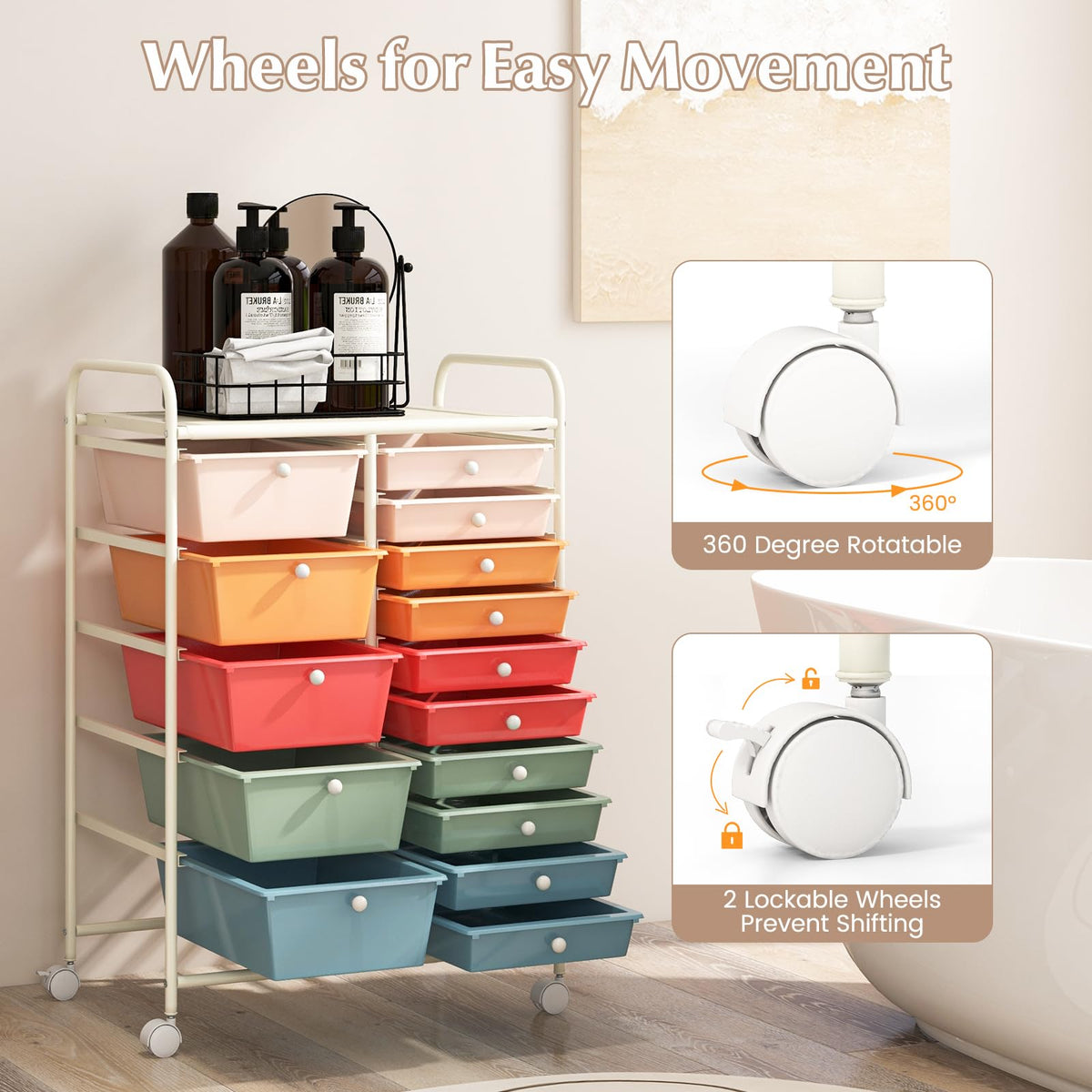 15 Drawer Multicolor Rolling Storage Cart Z289