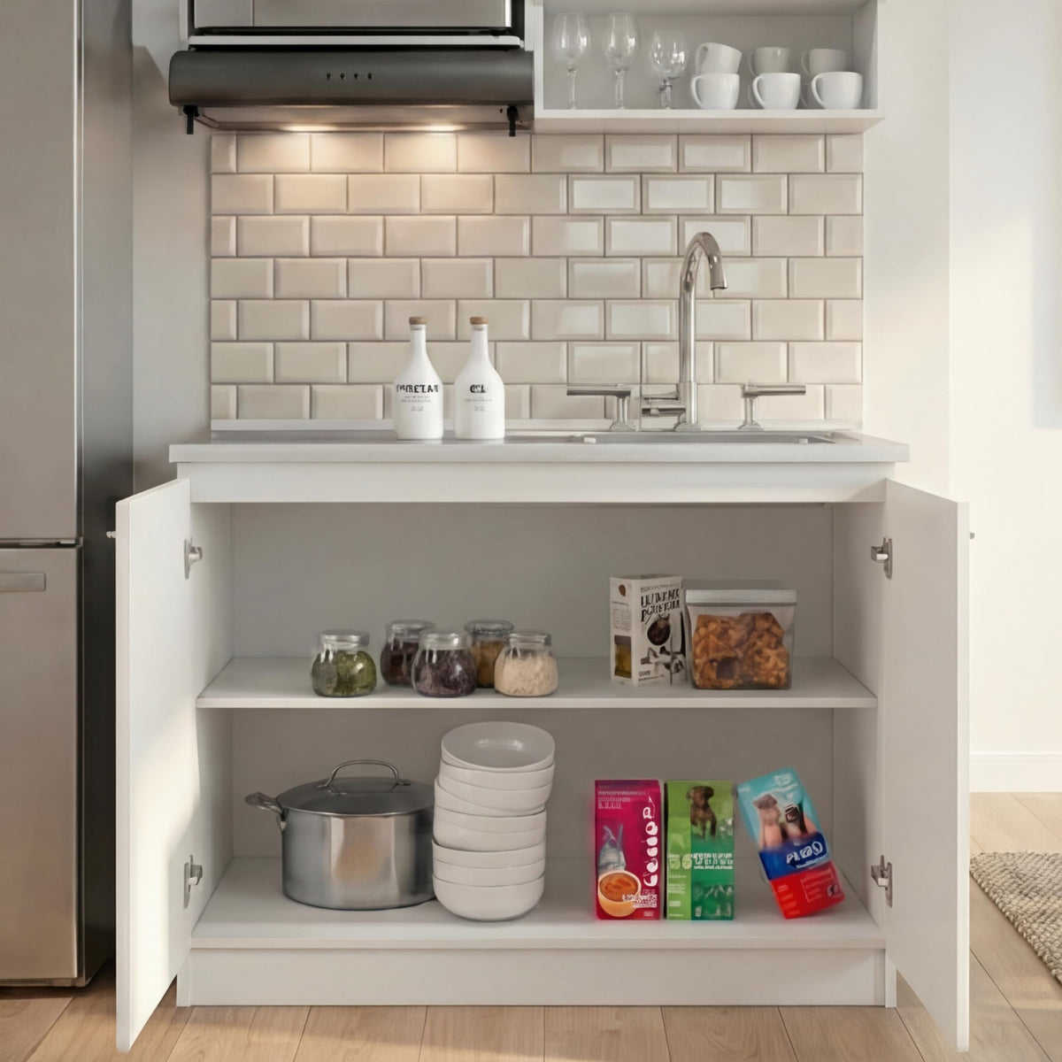 White 39 in Kitchen Sink Cabinet with Stainless Steel Top X86612