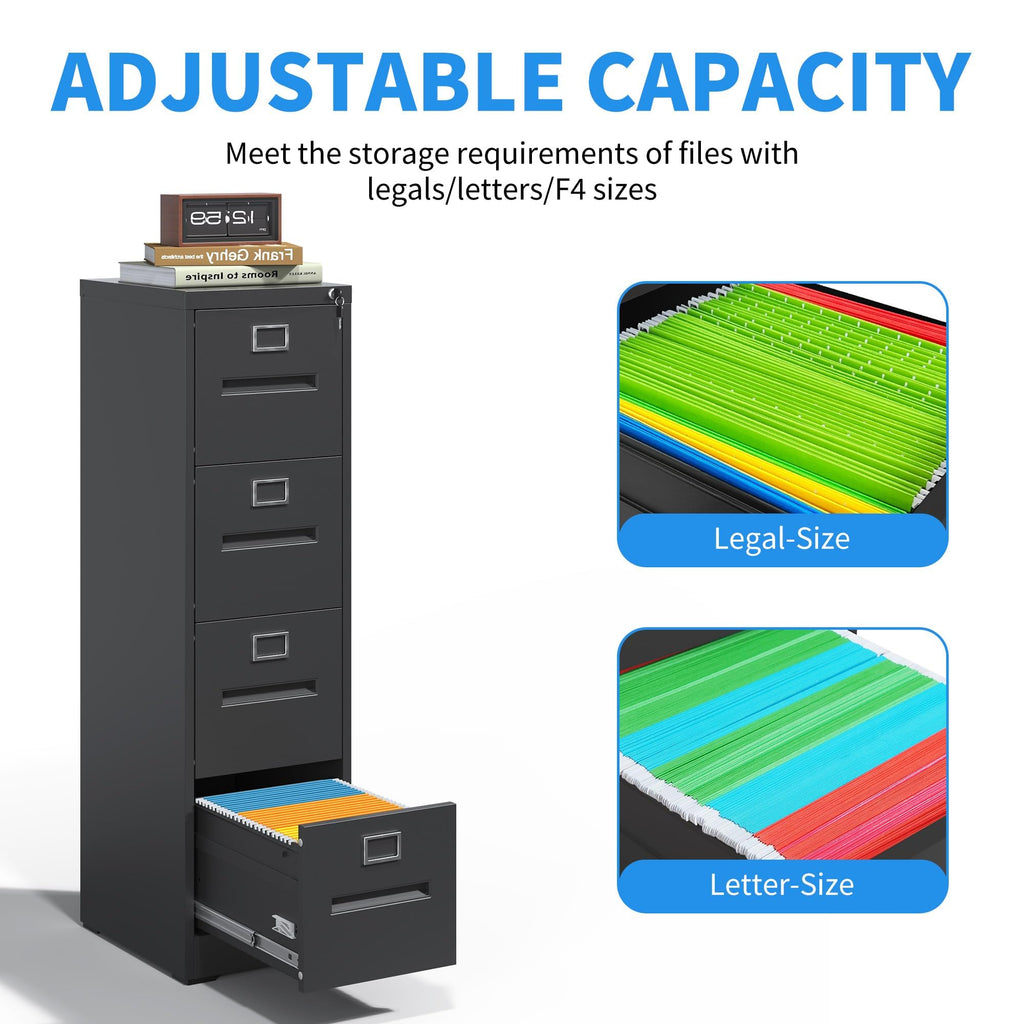 Black 4 Drawer Metal File Cabinet with Lock E408