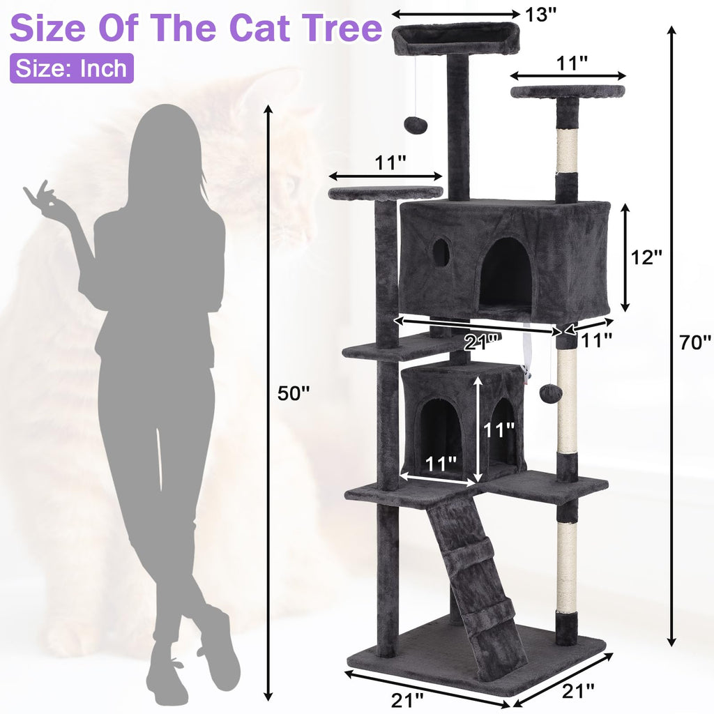 70 Inch Tall Dark Grey Cat Tree Cat Climbing Tower P91003