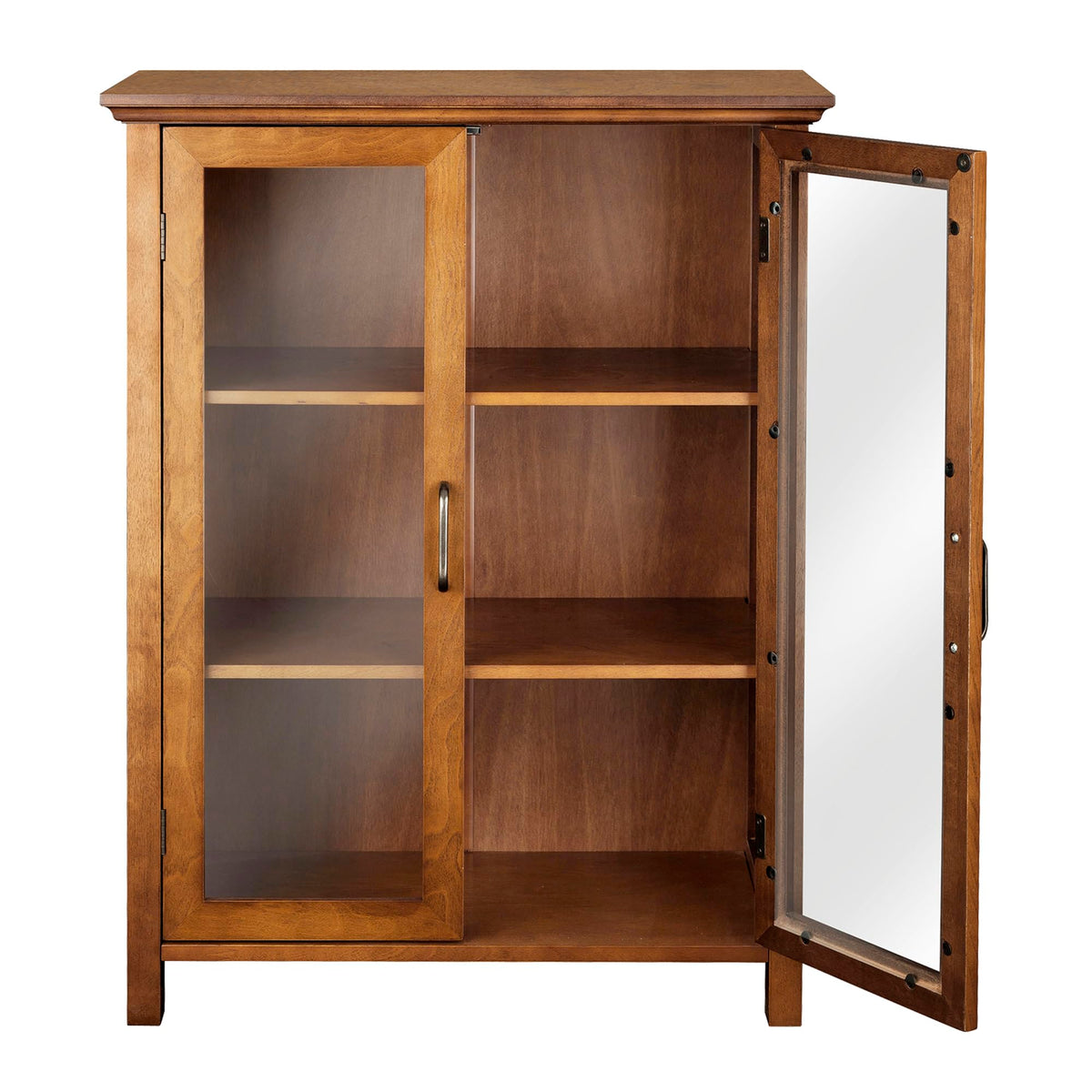 Wooden Freestanding Floor Cabinet with 2 Adjustable Shelves and 2 Glass Paneled Doors H264687