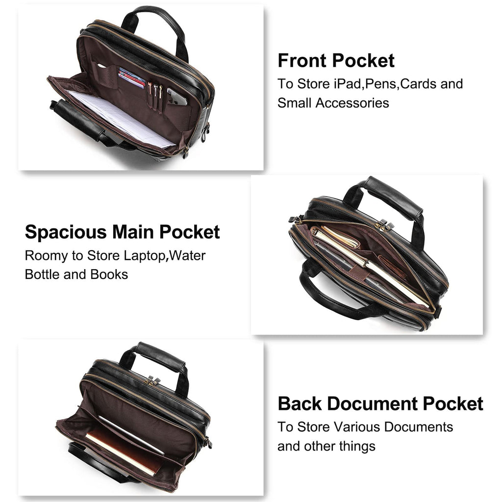 Black Leather 15.6 Inch Laptop Messenger Bag Y57453