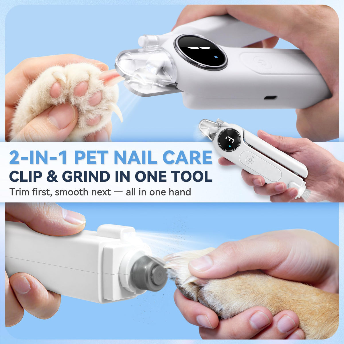 2-in-1 Quiet Electric Pet Nail Clipper & Grinder with Light C5437