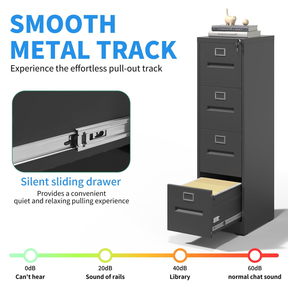 Black 4 Drawer Metal File Cabinet with Lock E408