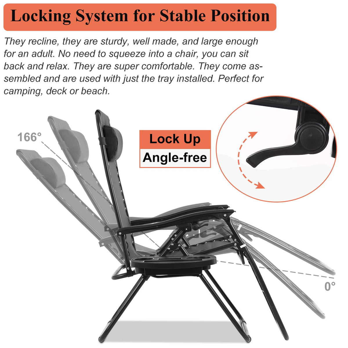 Zero Gravity Chair with Pillow and Cup Holder Trays, Black Z9667