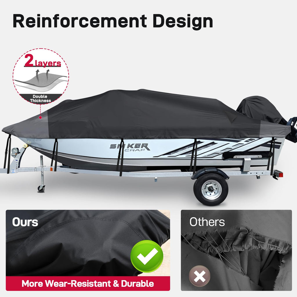 1200D Heavy Duty Waterproof Boat Cover 14-16ft Black P113