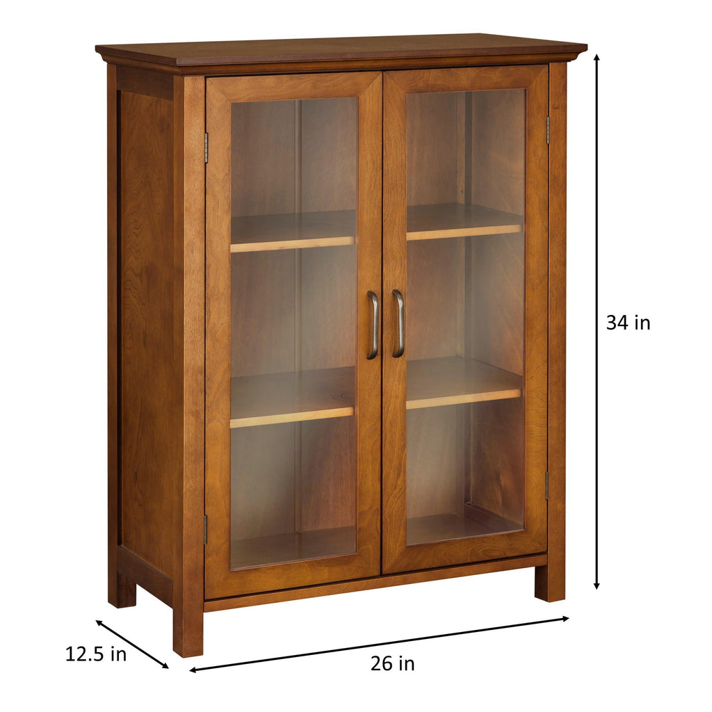 Wooden Freestanding Floor Cabinet with 2 Adjustable Shelves and 2 Glass Paneled Doors H264687