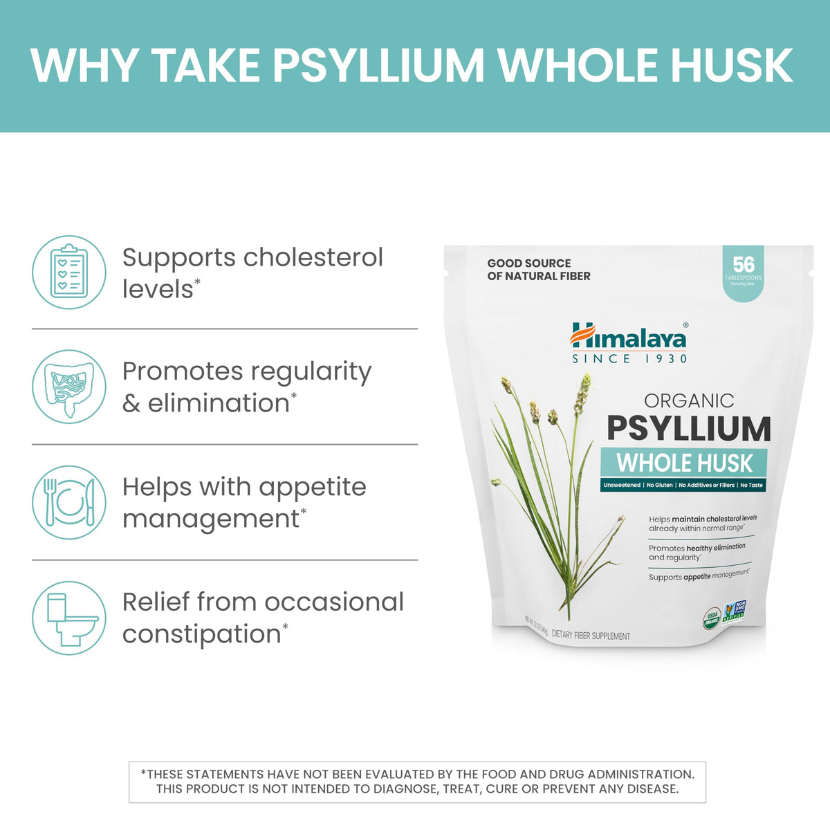 Organic Psyllium Whole Husk Fiber Supplement, Unflavored, 12 oz Z19777