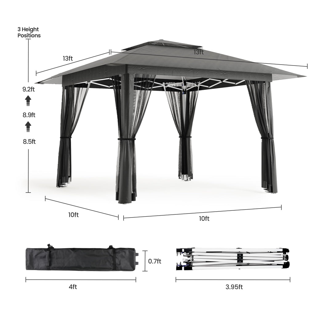 13x13 Pop Up Gazebo Tent with Mosquito Netting Grey T11332