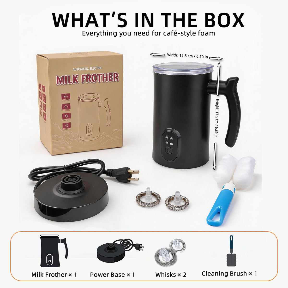 4-in-1 Electric Milk Frother and Steamer Black S27703
