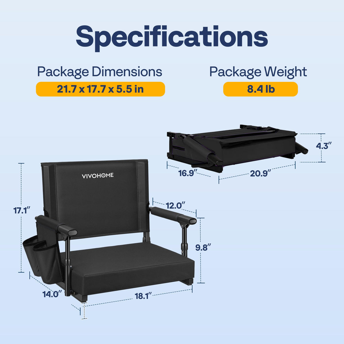 Stadium Seat with Back Support and 2.8" Cushion I7579