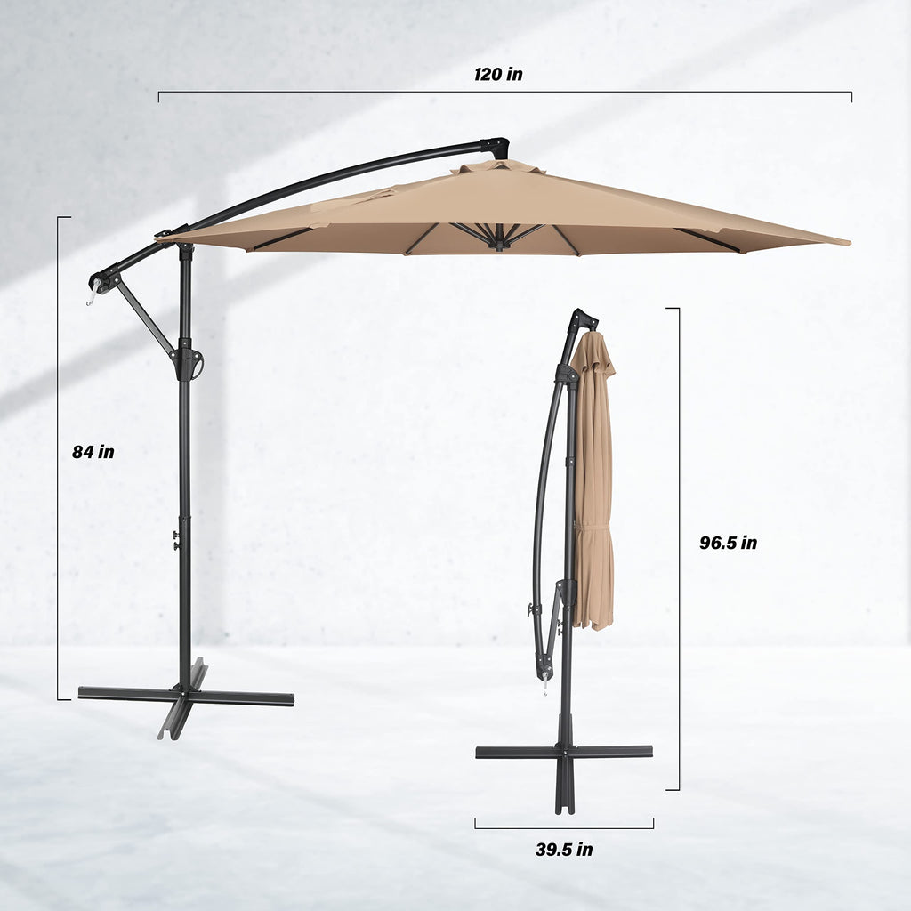 9.8ft Blue Offset Cantilever Patio Umbrella with Crank & Cross Base Y238054