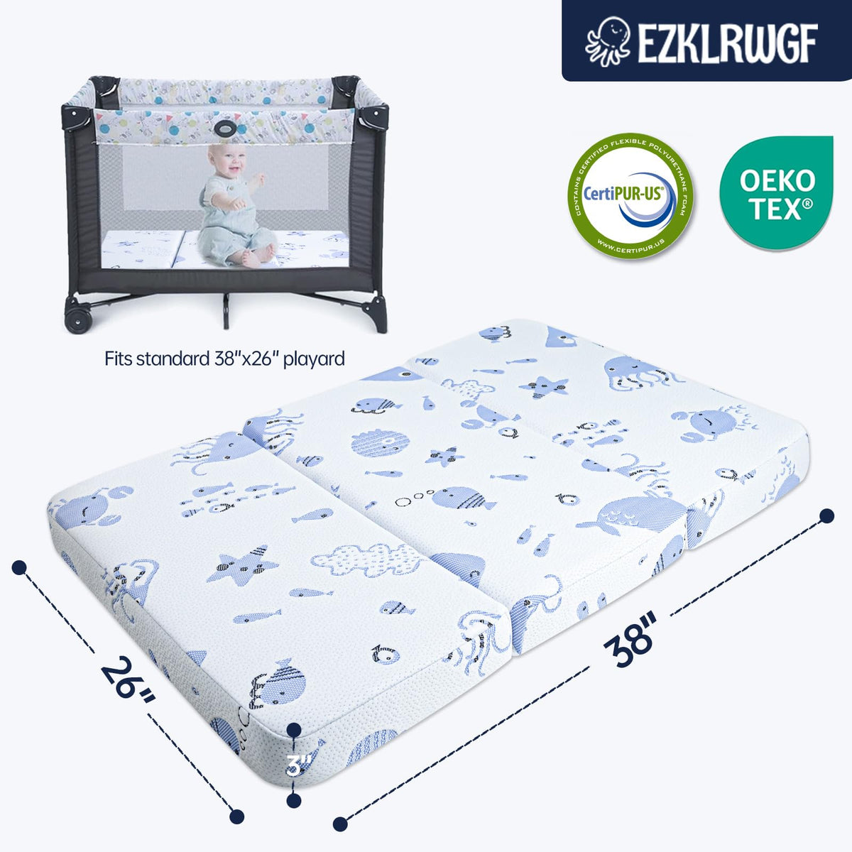 Dual Sided Soft & Firm Memory Foam Trifold Pack and Play Mattress X94030