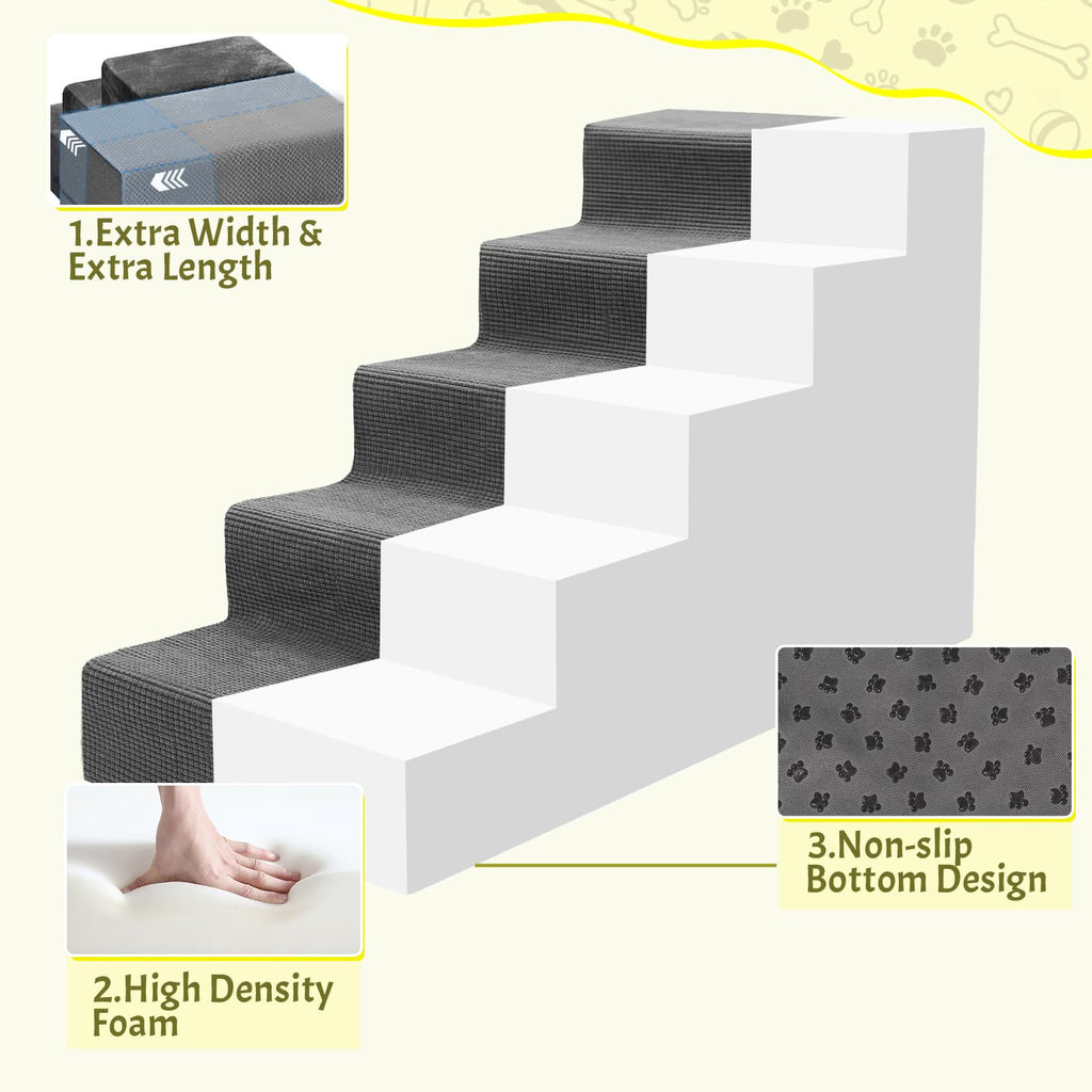 23”H Grey 5 Steps Non-Slip Foam Pet Stairs S546628