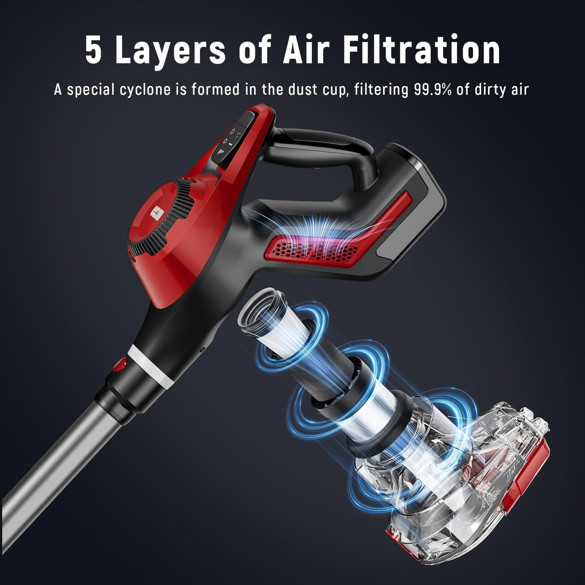 Cordless Stick Vacuum 45Kpa 1.5L Lightweight Handheld Vacuum A835