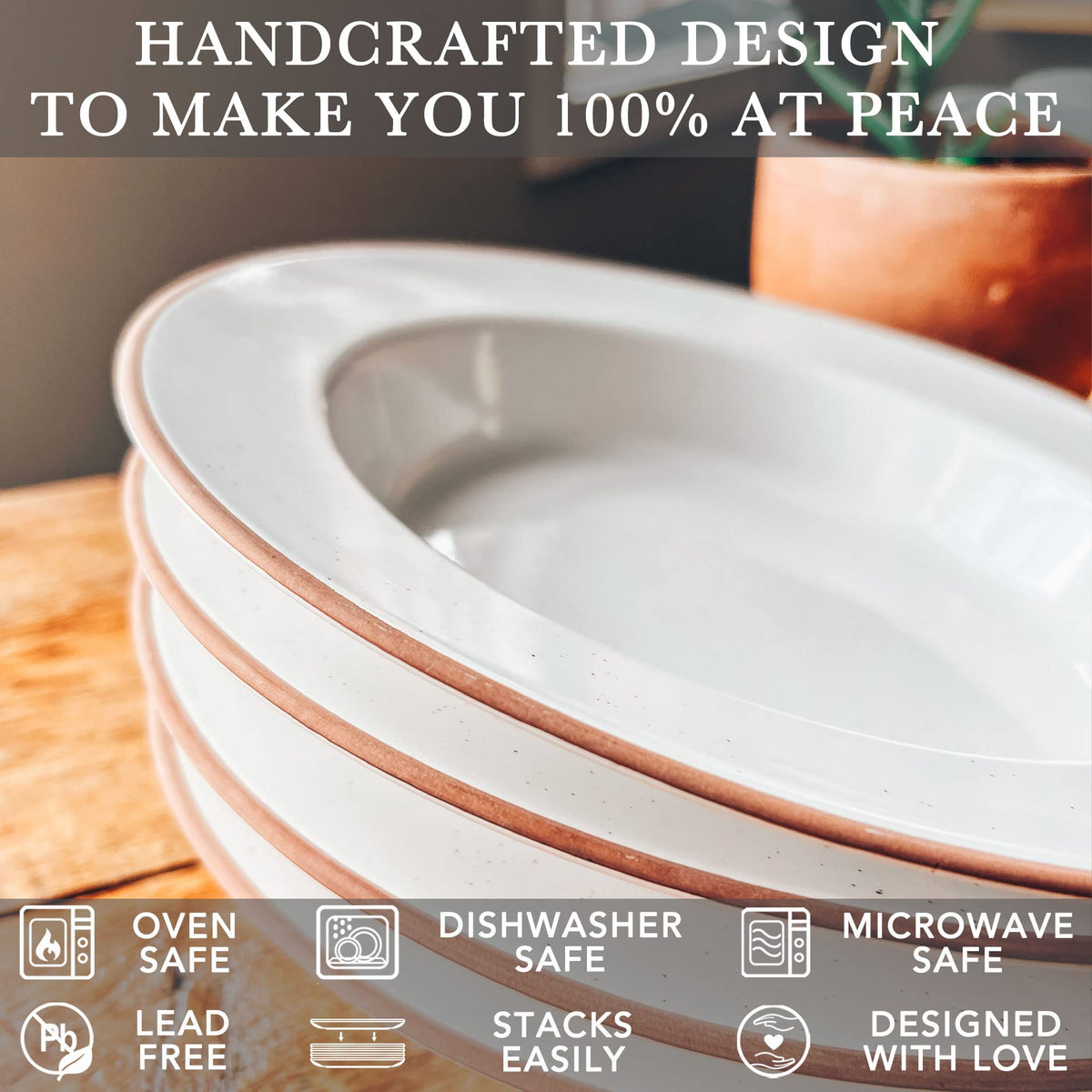Ceramic Wide Rimmed Soup Bowl 25oz Set of 4 O4633