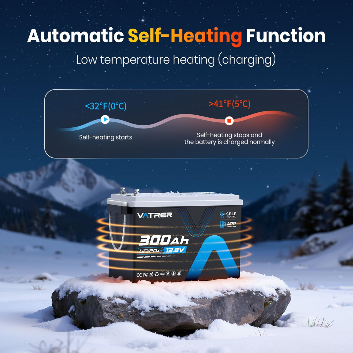 12.8V 300Ah Self-Heating LiFePO4 Lithium Battery V355