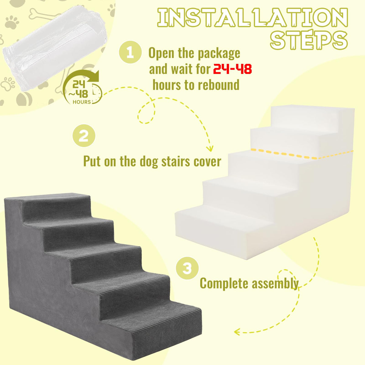 23”H Grey 5 Steps Non-Slip Foam Pet Stairs S546628