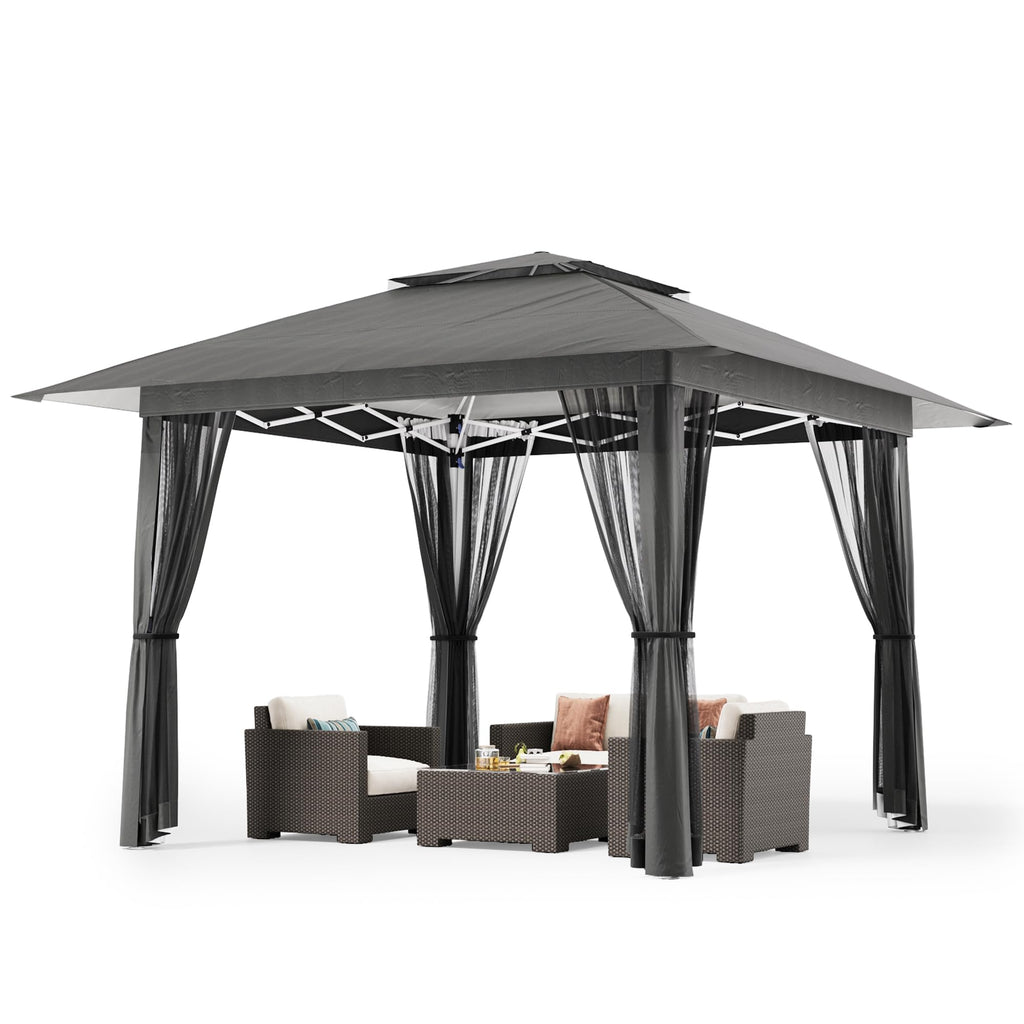 13x13 Pop Up Gazebo Tent with Mosquito Netting Grey T11332
