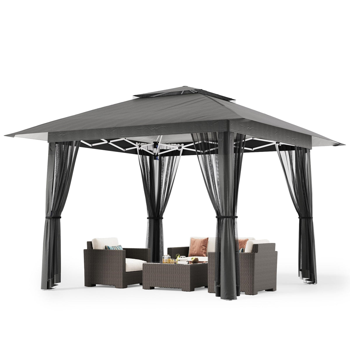 13x13 Pop Up Gazebo Tent with Mosquito Netting Grey T11332