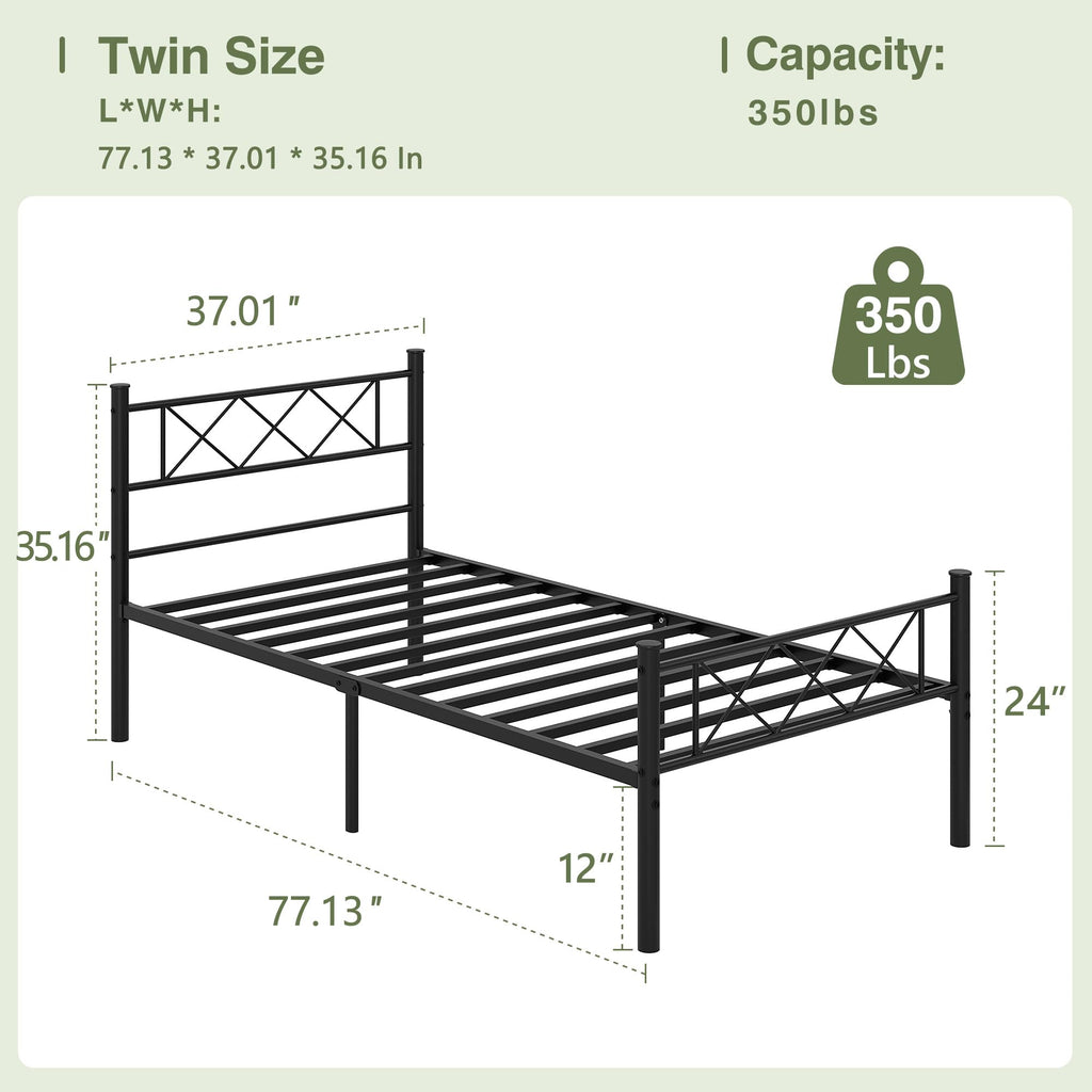 Twin Size Metal Bed Frame with Headboard V3206