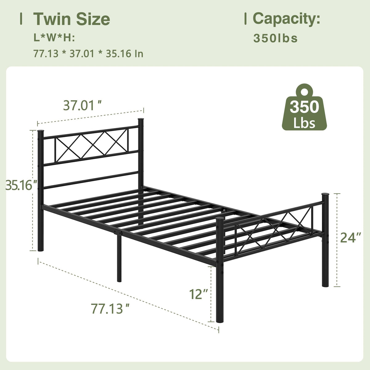 Twin Size Metal Bed Frame with Headboard V3206