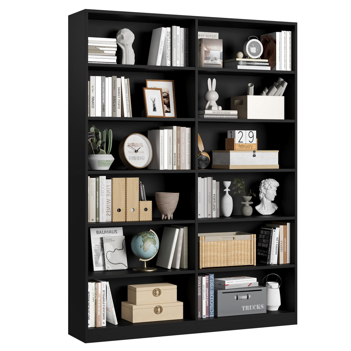 Black 6-Tier Double Wide Bookshelf C8588