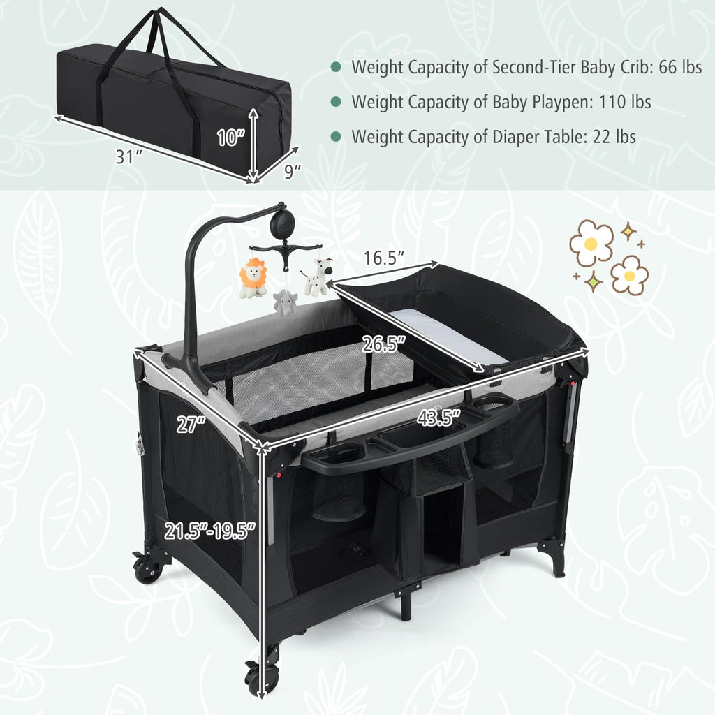 5-in-1 Pack and Play Bassinet Playard with Diaper Changer Q99814