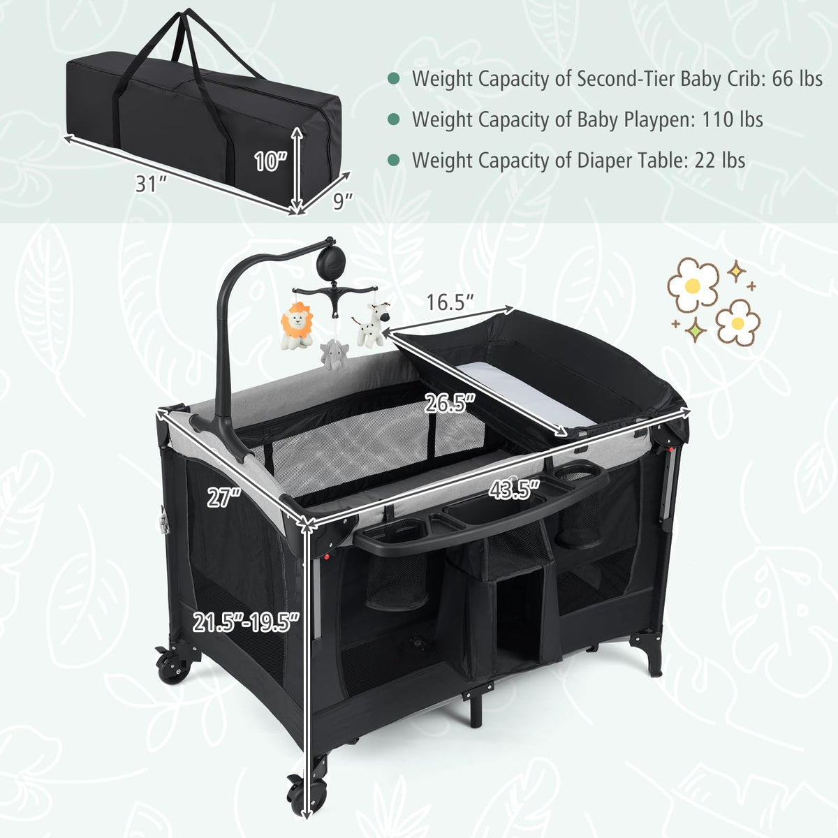 5-in-1 Pack and Play Bassinet Playard with Diaper Changer Q99814