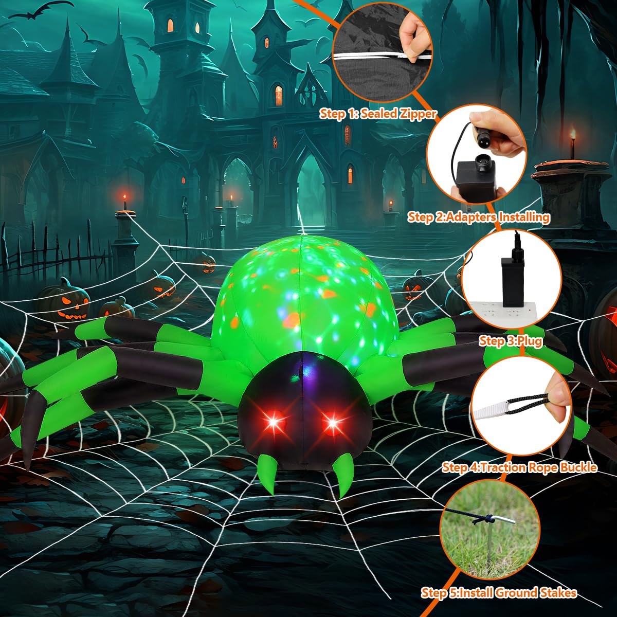 9FT Green Spider Yard Inflatables R55723