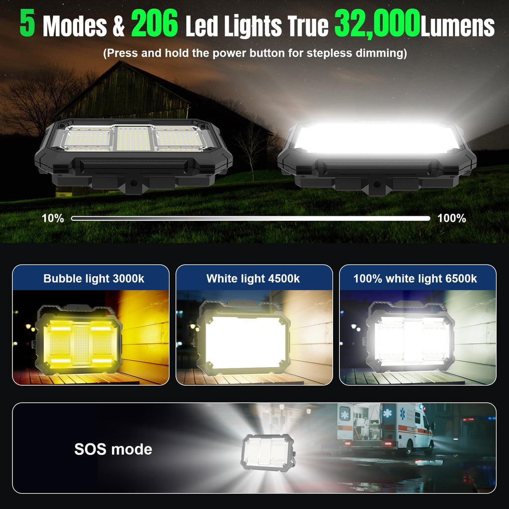 400W 32000LM Rechargeable Magnetic LED Work Light J7460