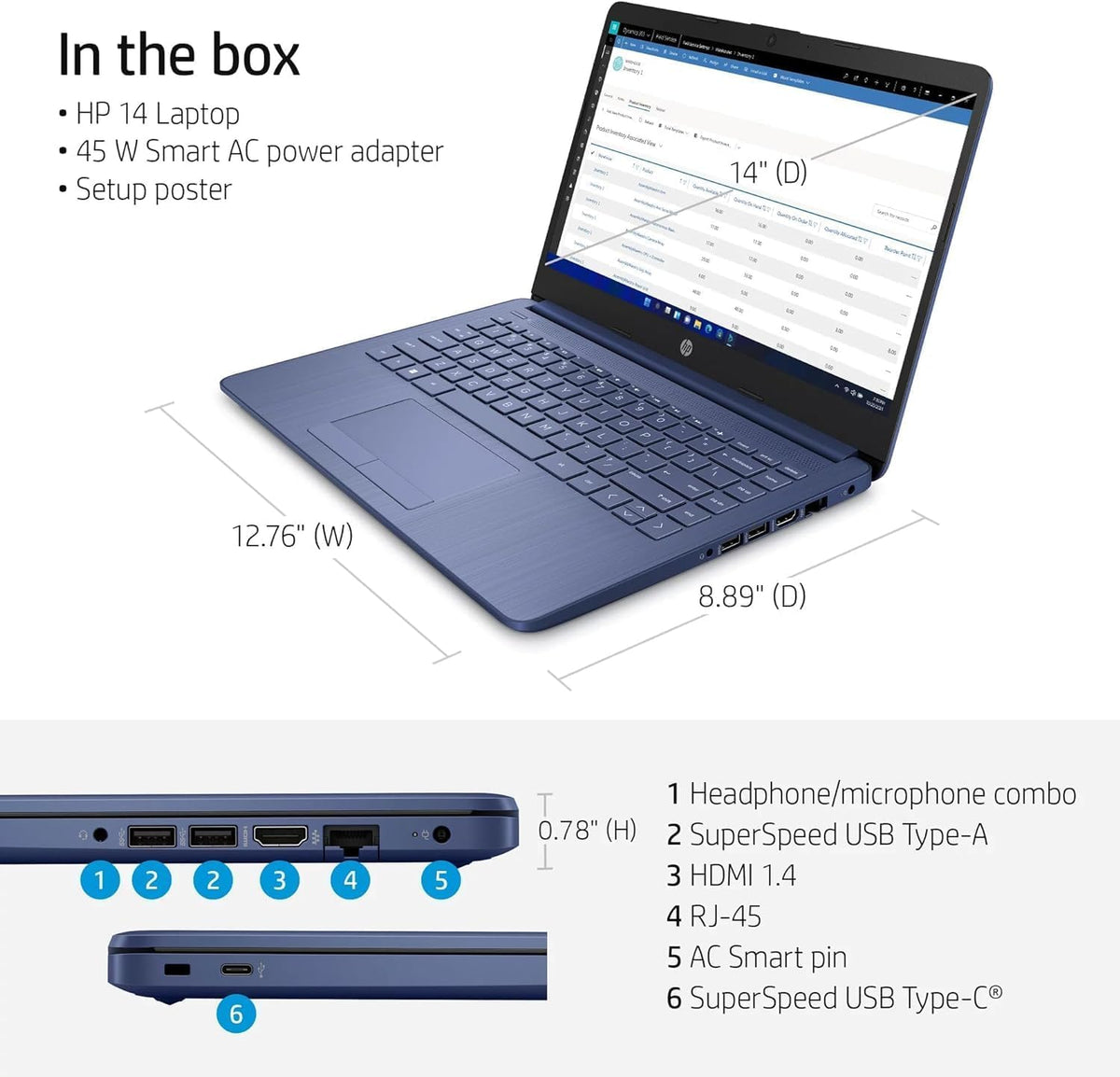14" Ultral Light Thin Laptop, Quad-Core Intel Celeron, 16GB RAM, 564GB, Windows 11 S, Royal Blue T111238