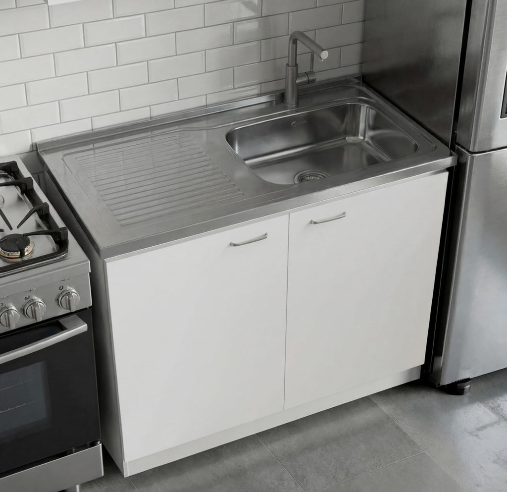 White 39 in Kitchen Sink Cabinet with Stainless Steel Top X86612