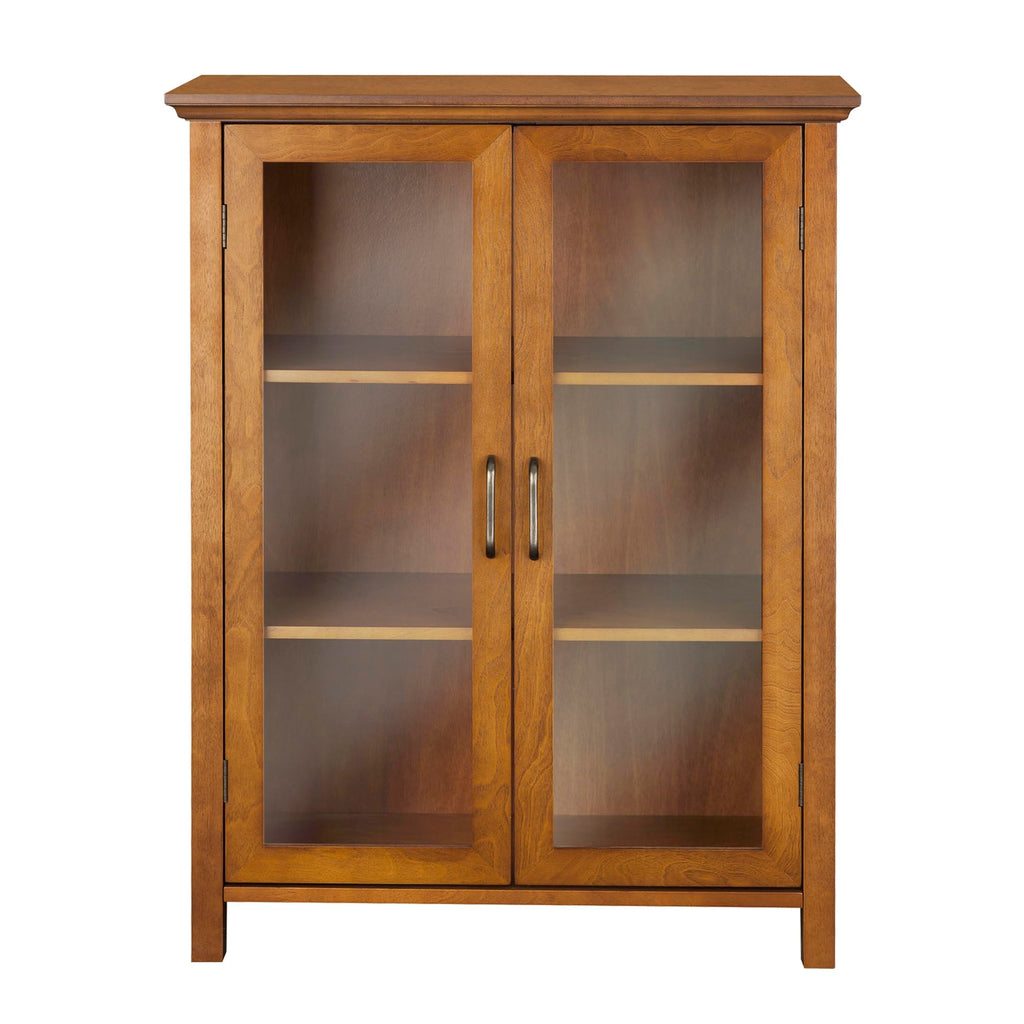 Wooden Freestanding Floor Cabinet with 2 Adjustable Shelves and 2 Glass Paneled Doors H264687