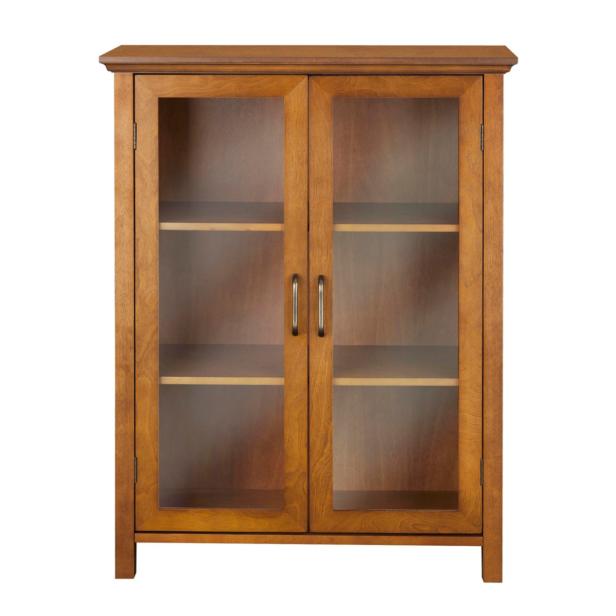 Wooden Freestanding Floor Cabinet with 2 Adjustable Shelves and 2 Glass Paneled Doors H264687