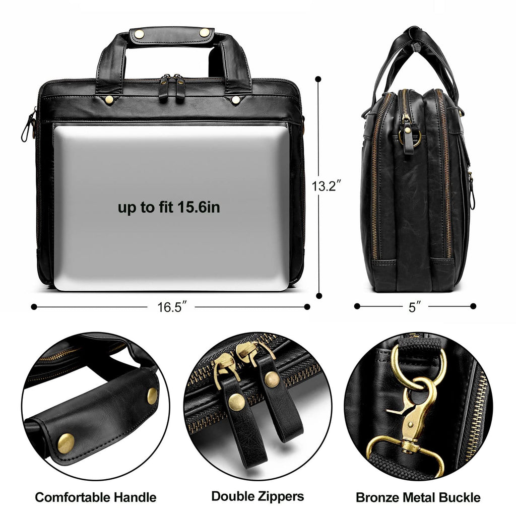 Black Leather 15.6 Inch Laptop Messenger Bag Y57453