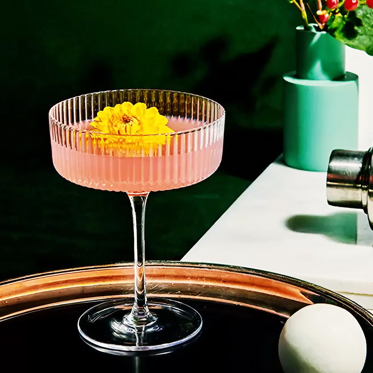 Ribbed Coupe Glasses Set of 6, 9 oz Crystal Cocktail Glassware T281