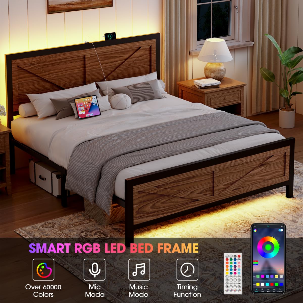 Queen Size Metal Platform Bed Frame with Storage O7908