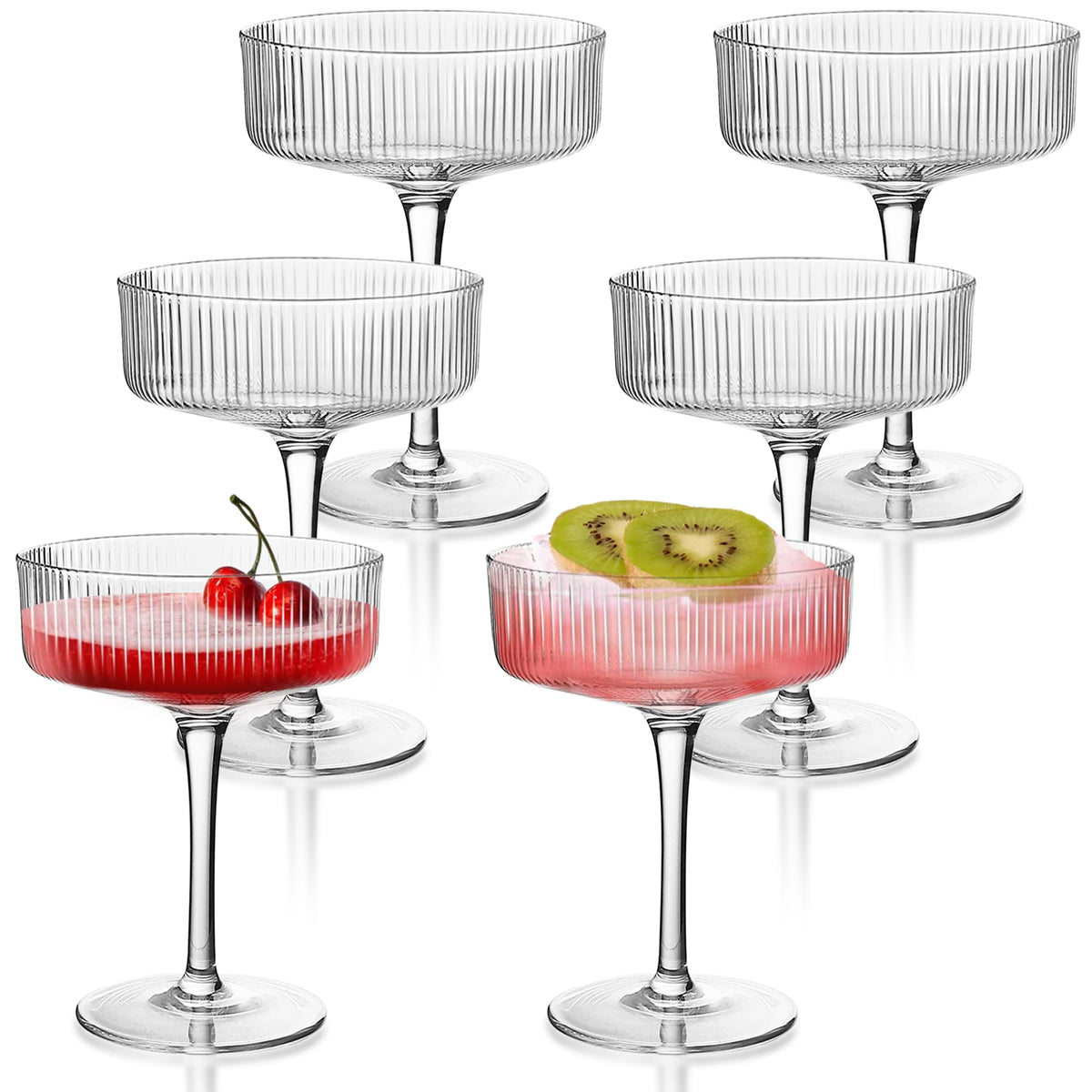 Ribbed Coupe Glasses Set of 6, 9 oz Crystal Cocktail Glassware T281