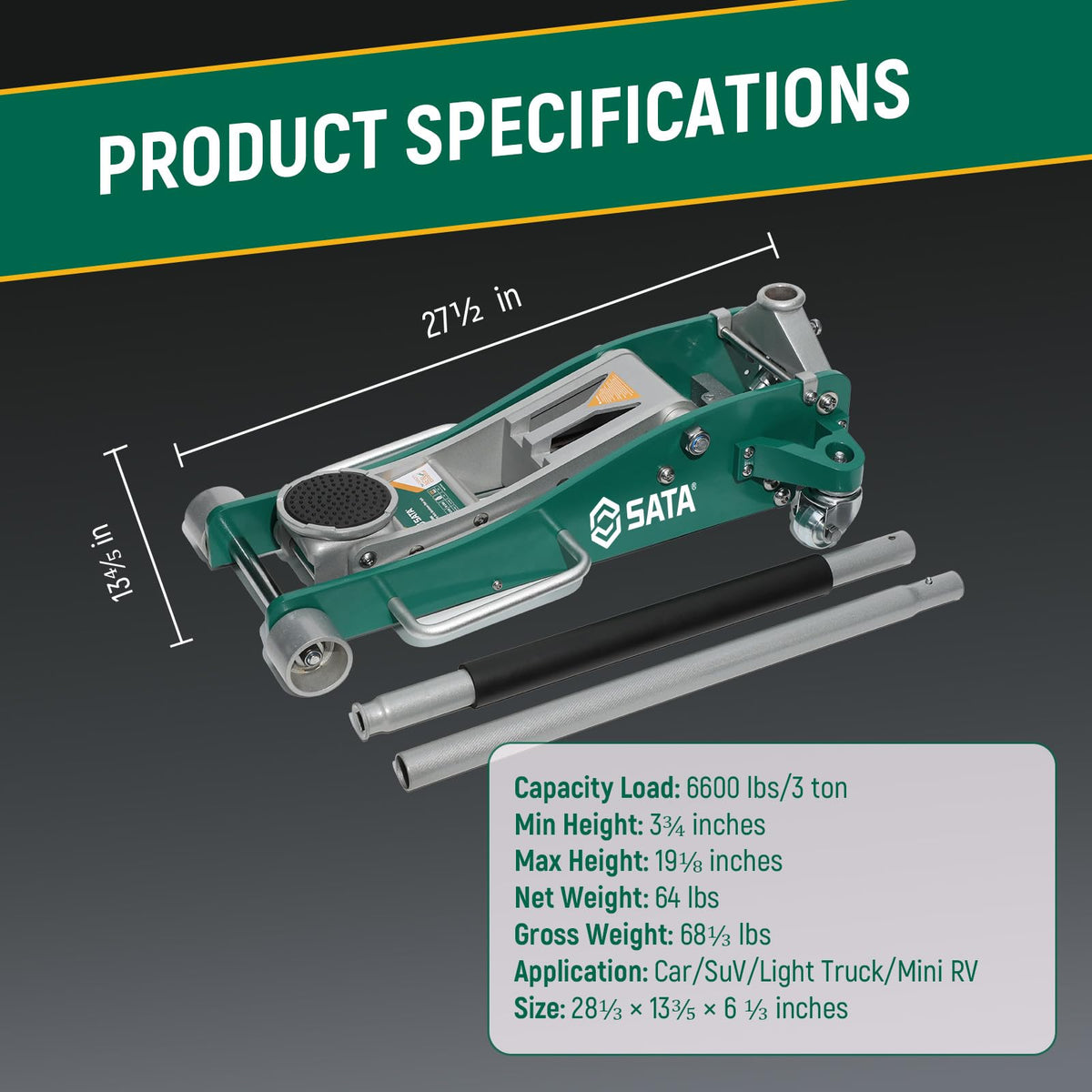 3-Ton Aluminum Floor Jack with Dual-Piston Rapid Lift Pump R485
