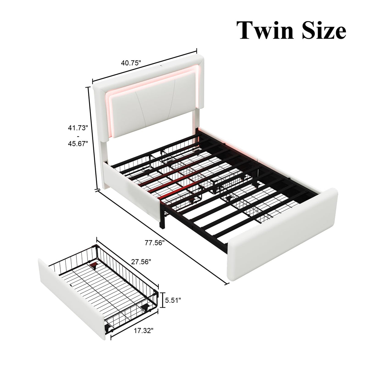White Twin Size Bed Frame with 4 Storage Drawers I34608