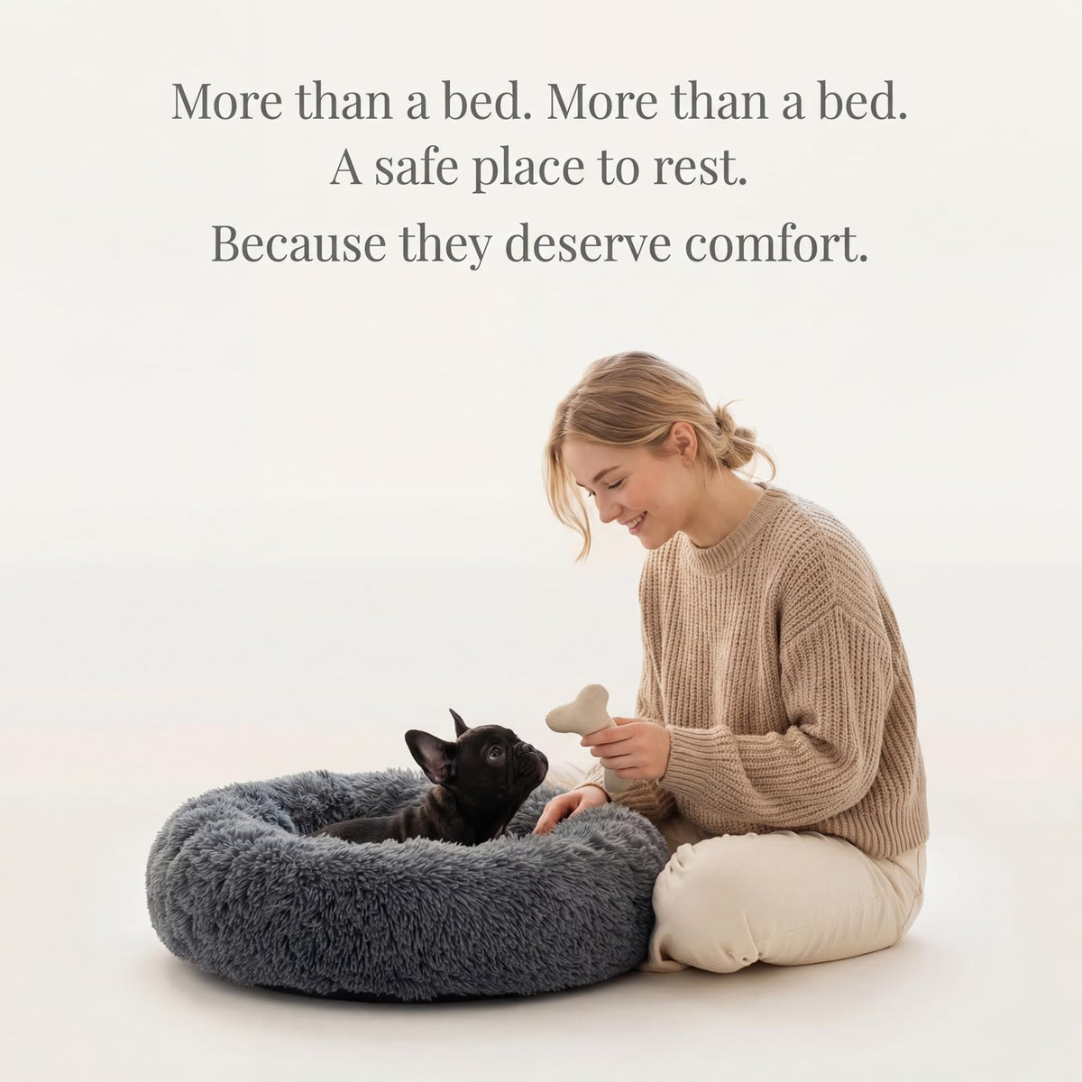 Small Anti-Anxiety Machine Washable Fluffy Round Dog Bed P410