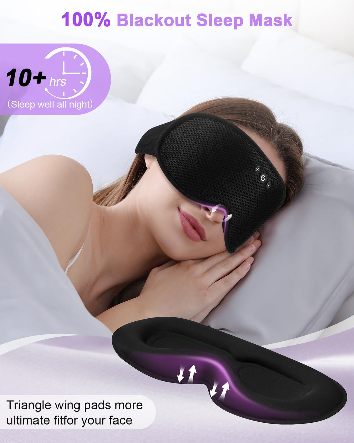 3D Contoured Sleep Mask with Bluetooth Headphones B3748