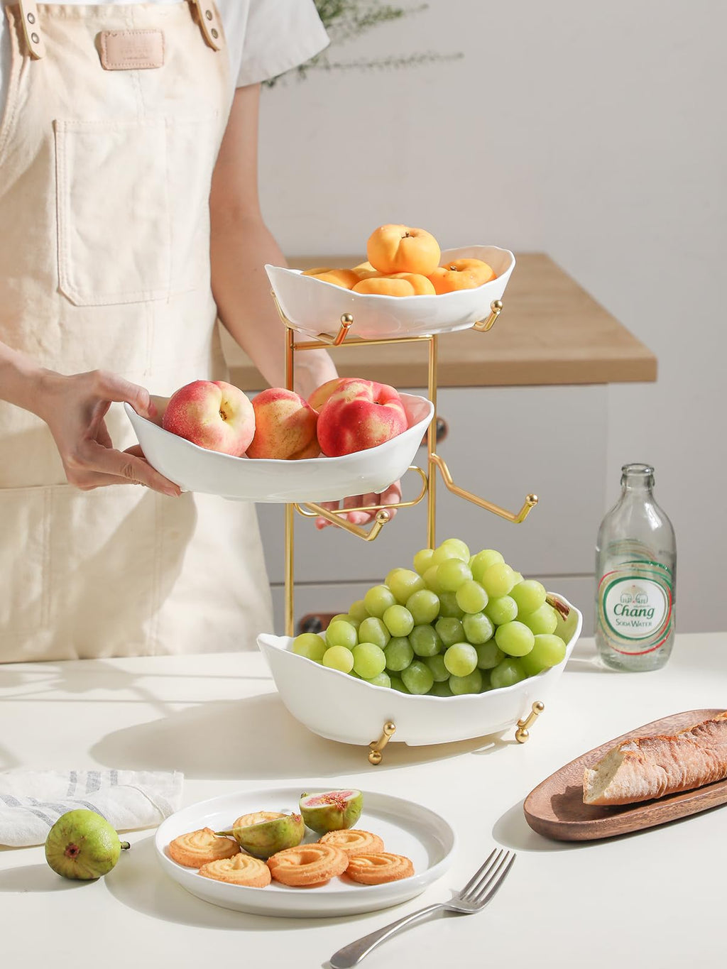 3 Tier White Ceramic Fruit Bowl Y7968
