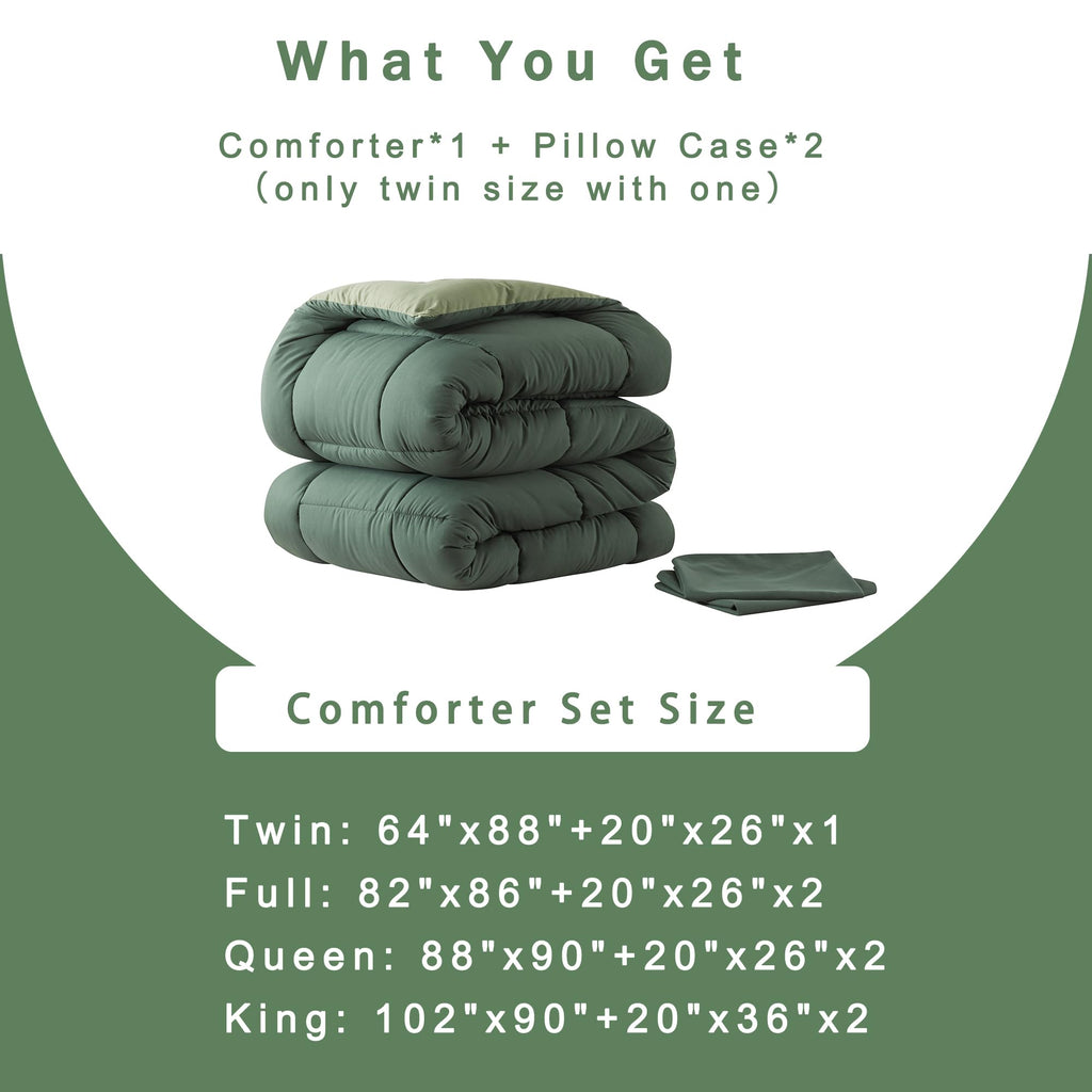 King Size Green Comforter Set with 2 Pillow Cases W12028