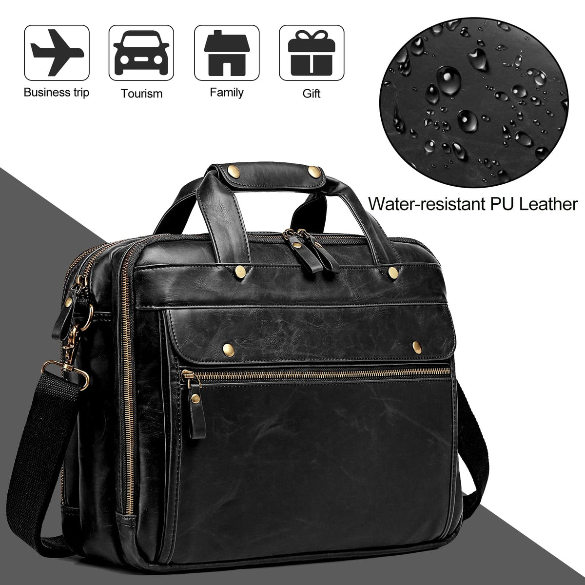 Black Leather 15.6 Inch Laptop Messenger Bag Y57453