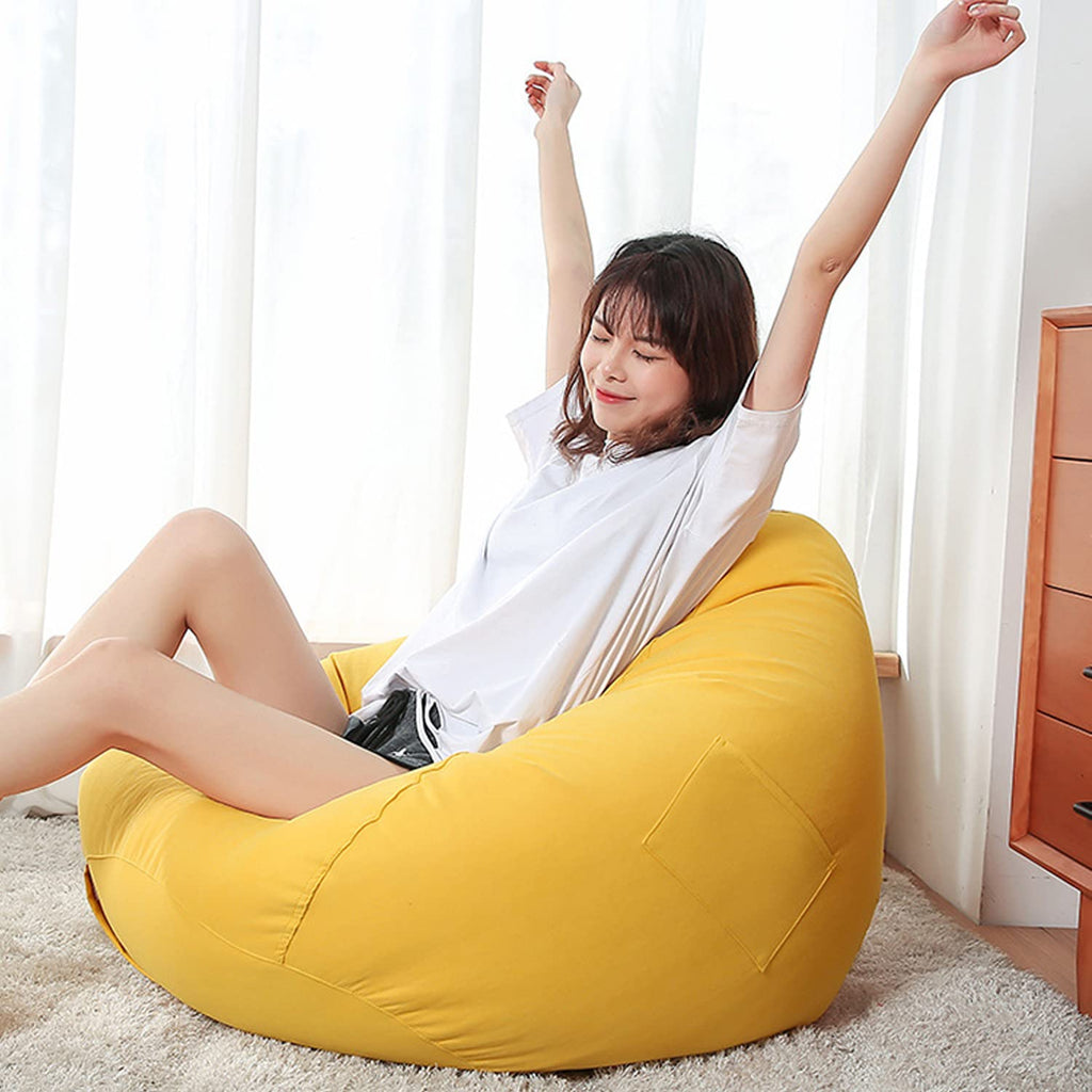 Yellow Bean Bag Chair Cover Only Washable Stuffed Animal Storage 90x110cm B2171