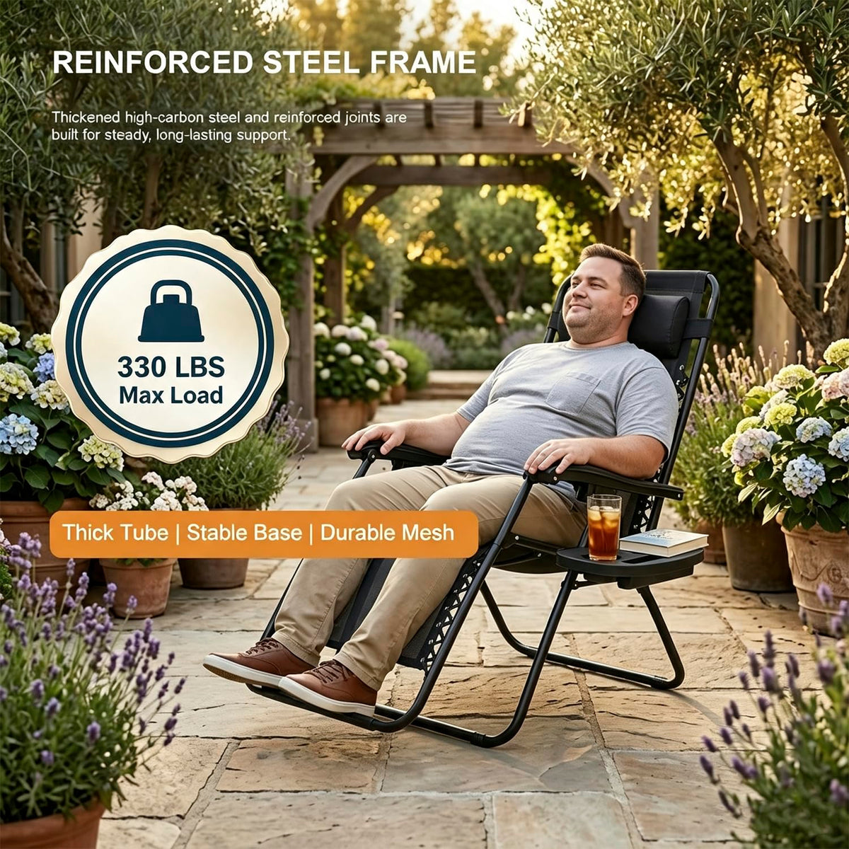Black Zero Gravity Lounge Chair with Pillow & Cup Holder D53649