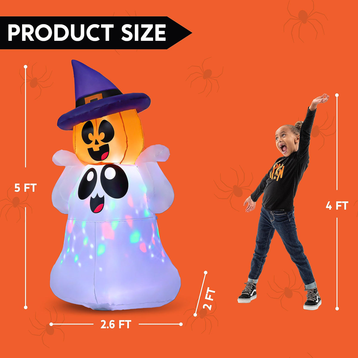 5 FT Halloween Inflatable Ghost with Colorful LEDs M86394