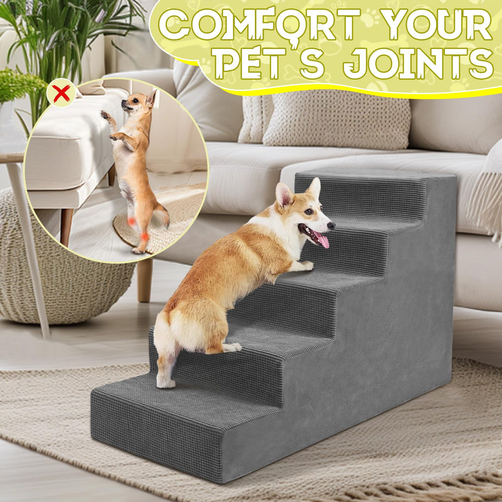 23”H Grey 5 Steps Non-Slip Foam Pet Stairs S546628